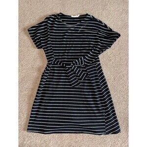 Lush Striped Dress Size Large Black with White Stripes and Tie Waist Short Sleev
